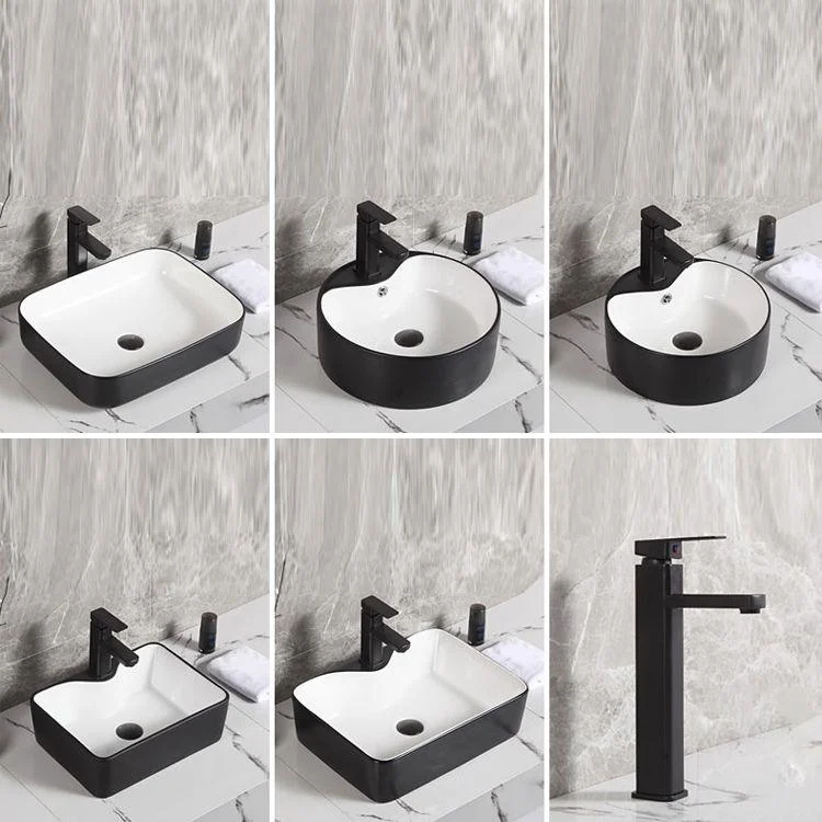 Contemporary Bathroom Sink Porcelain Pop-Up Drain Rectangular Vessel Bathroom Sink -Bathlova