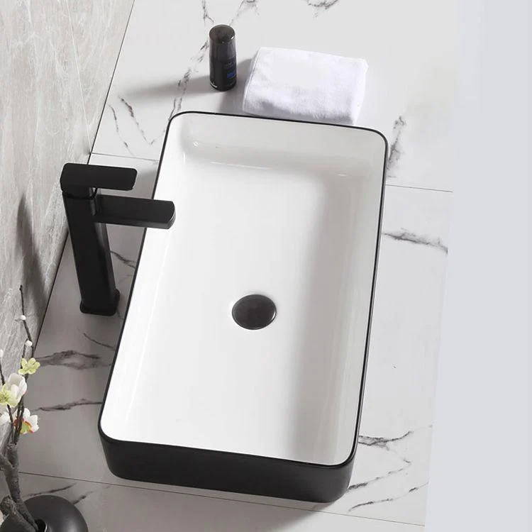 Contemporary Bathroom Sink Porcelain Pop-Up Drain Rectangular Vessel Bathroom Sink -Bathlova