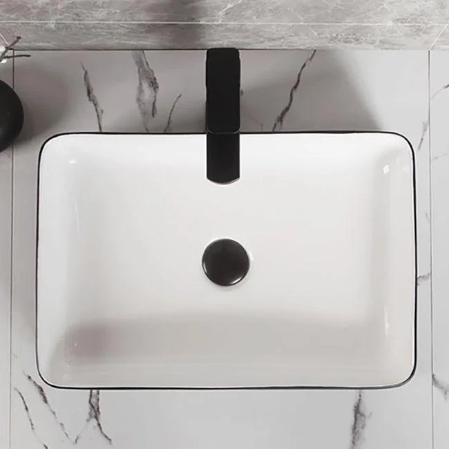 Contemporary Bathroom Sink Porcelain Pop-Up Drain Rectangular Vessel Bathroom Sink -Bathlova