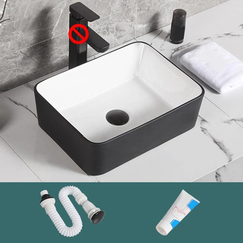 Contemporary Bathroom Sink Porcelain Pop-Up Drain Rectangular Vessel Bathroom Sink -Bathlova