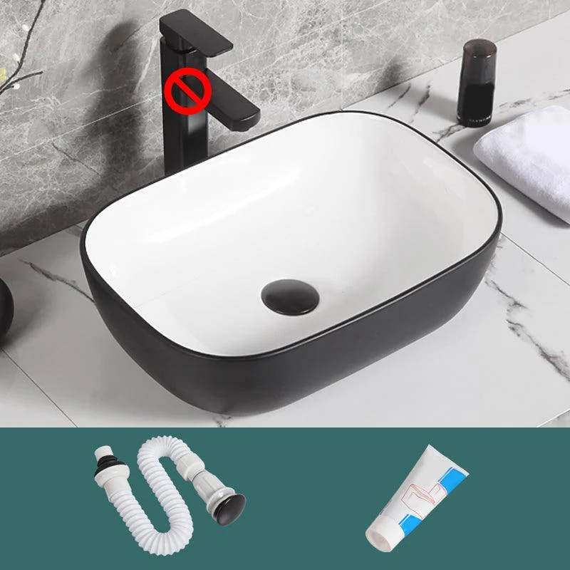 Contemporary Bathroom Sink Porcelain Pop-Up Drain Rectangular Vessel Bathroom Sink -Bathlova