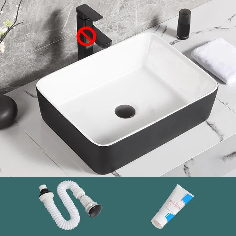 Contemporary Bathroom Sink Porcelain Pop-Up Drain Rectangular Vessel Bathroom Sink -Bathlova