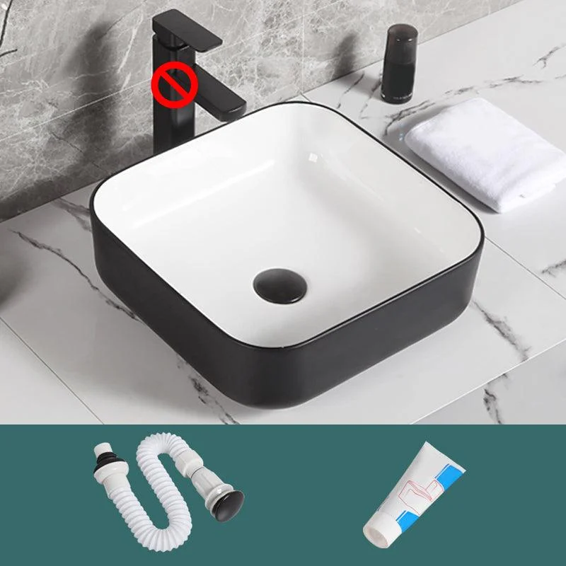 Contemporary Bathroom Sink Porcelain Pop-Up Drain Rectangular Vessel Bathroom Sink -Bathlova