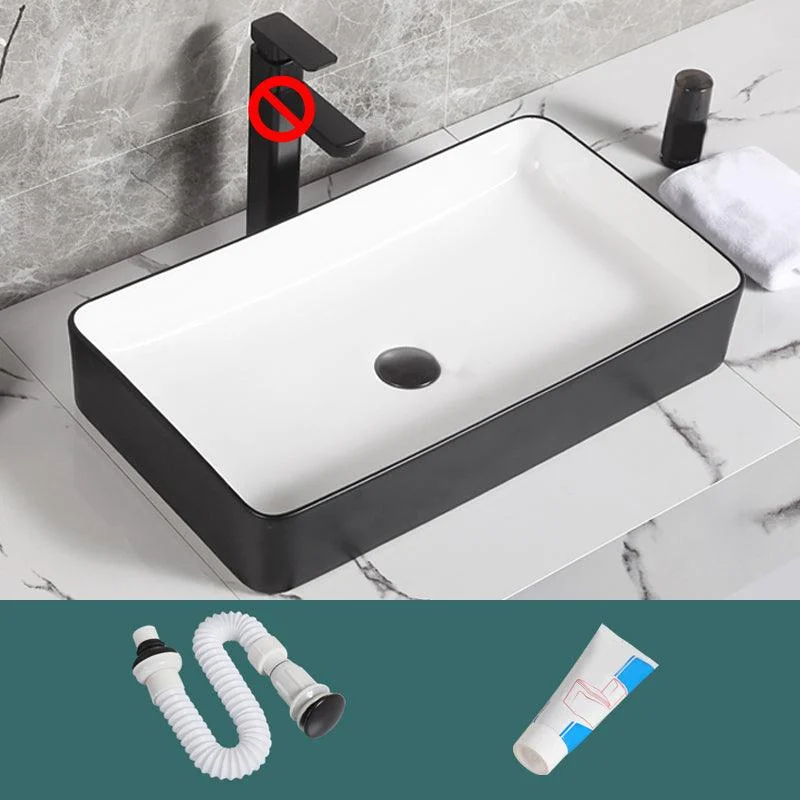 Contemporary Bathroom Sink Porcelain Pop-Up Drain Rectangular Vessel Bathroom Sink -Bathlova