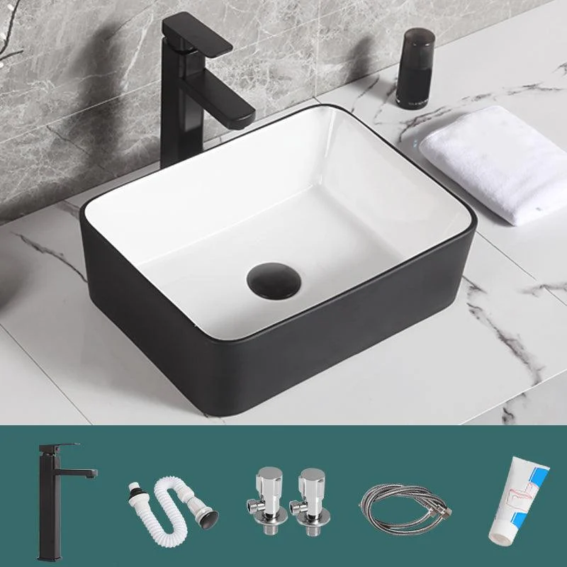 Contemporary Bathroom Sink Porcelain Pop-Up Drain Rectangular Vessel Bathroom Sink -Bathlova