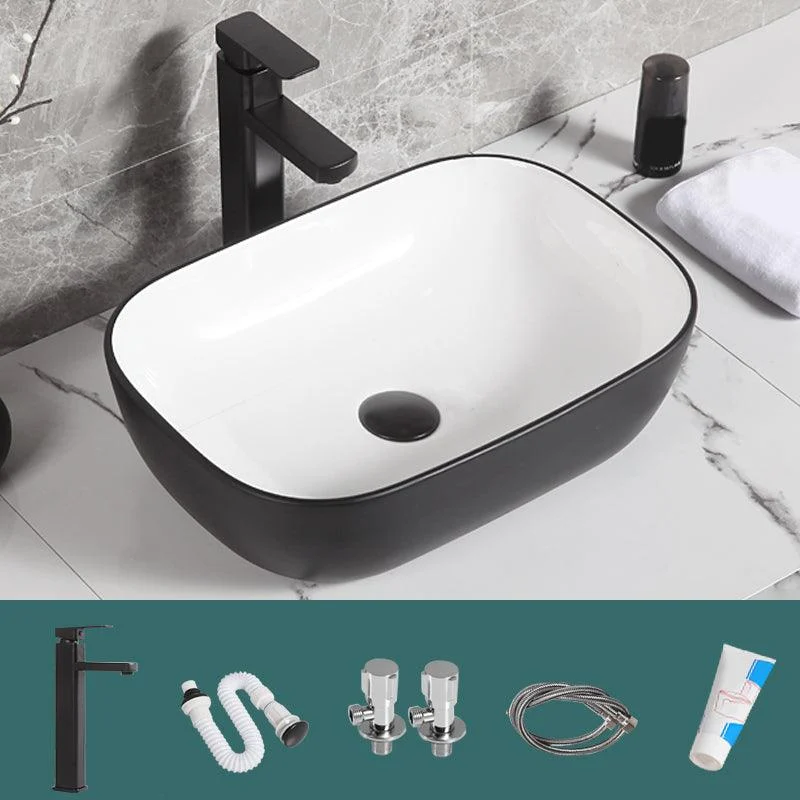 Contemporary Bathroom Sink Porcelain Pop-Up Drain Rectangular Vessel Bathroom Sink -Bathlova