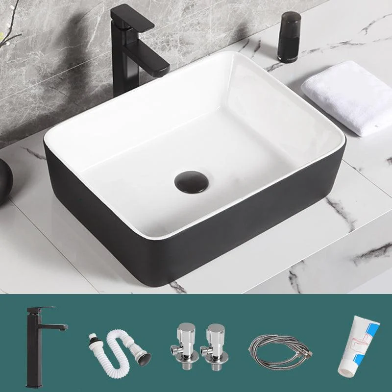 Contemporary Bathroom Sink Porcelain Pop-Up Drain Rectangular Vessel Bathroom Sink -Bathlova