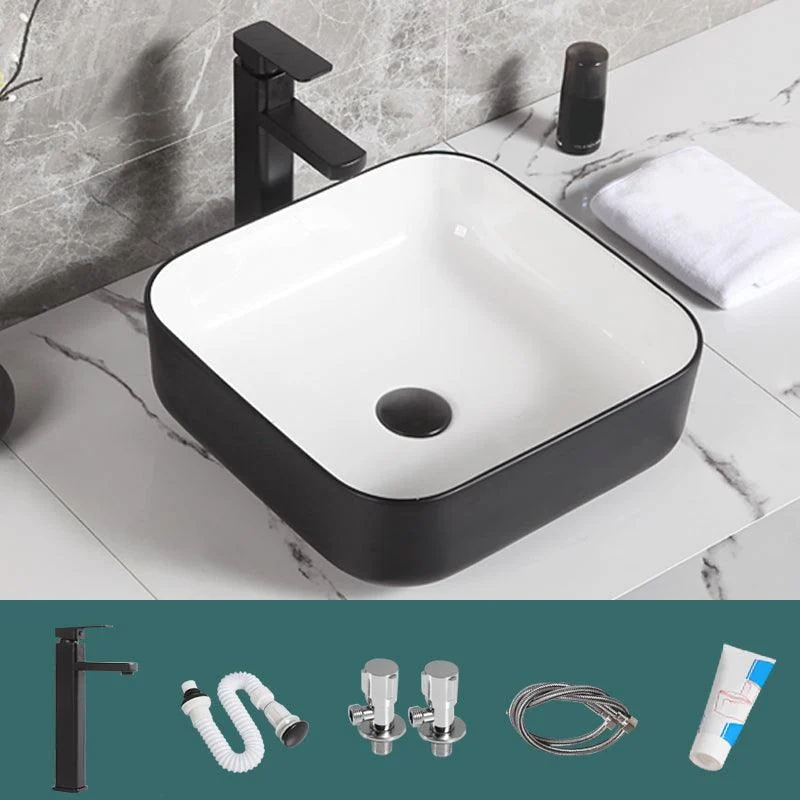 Contemporary Bathroom Sink Porcelain Pop-Up Drain Rectangular Vessel Bathroom Sink -Bathlova