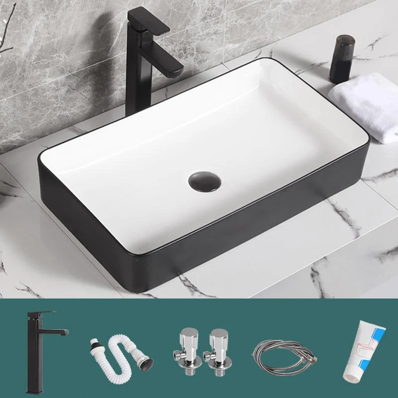 Contemporary Bathroom Sink Porcelain Pop-Up Drain Rectangular Vessel Bathroom Sink -Bathlova