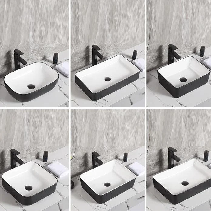 Contemporary Bathroom Sink Porcelain Pop-Up Drain Rectangular Vessel Bathroom Sink -Bathlova