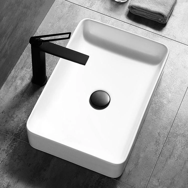 Contemporary Bathroom Sink Porcelain Pop-Up Drain Rectangular Vessel Lavatory Sink -Bathlova