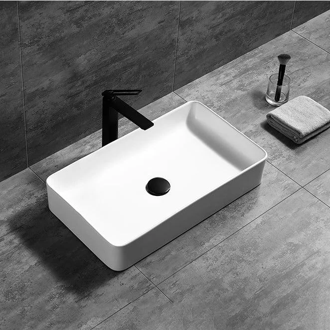 Contemporary Bathroom Sink Porcelain Pop-Up Drain Rectangular Vessel Lavatory Sink -Bathlova