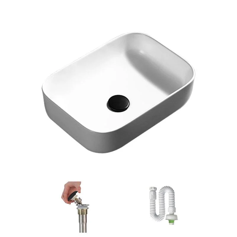 Contemporary Bathroom Sink Porcelain Pop-Up Drain Rectangular Vessel Lavatory Sink -Bathlova