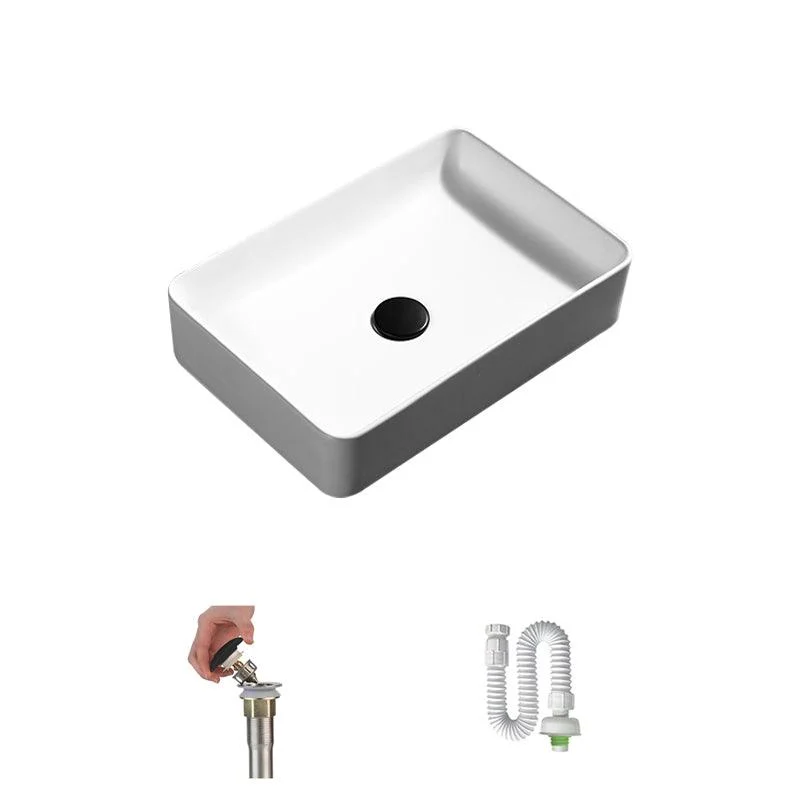 Contemporary Bathroom Sink Porcelain Pop-Up Drain Rectangular Vessel Lavatory Sink -Bathlova