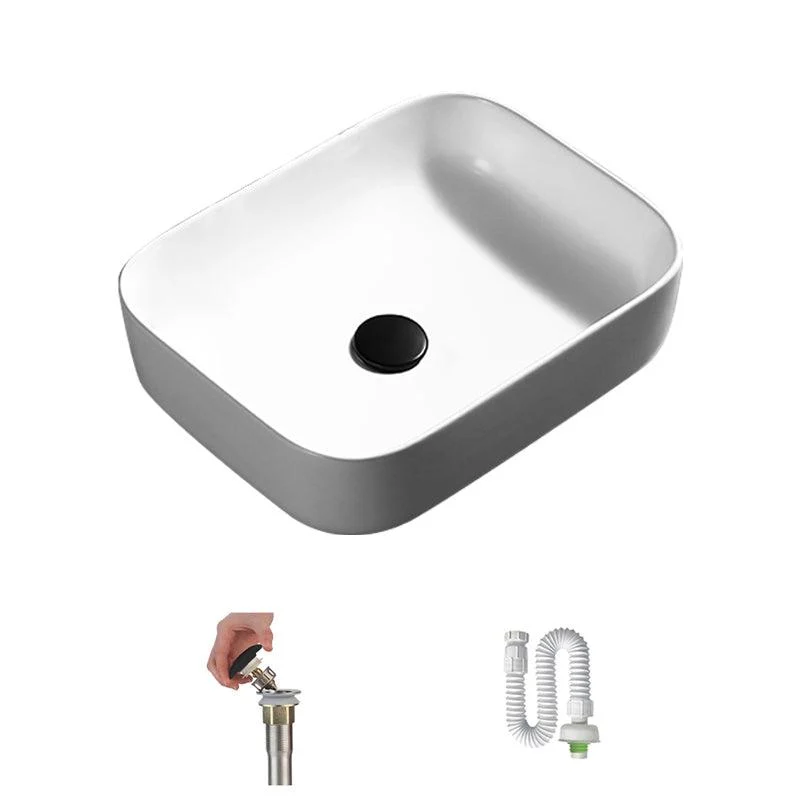 Contemporary Bathroom Sink Porcelain Pop-Up Drain Rectangular Vessel Lavatory Sink -Bathlova