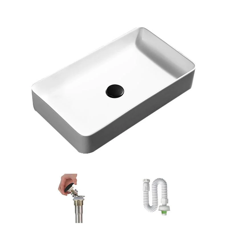 Contemporary Bathroom Sink Porcelain Pop-Up Drain Rectangular Vessel Lavatory Sink -Bathlova