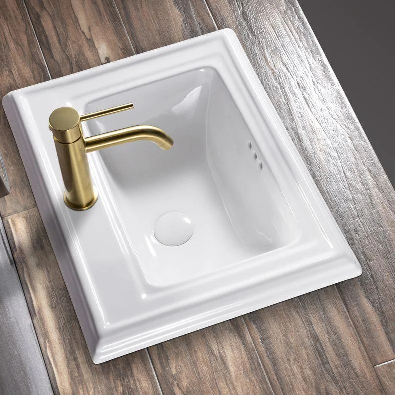 Contemporary Bathroom Sink Porcelain Rectangular Drop-in Bathroom Sink with Pop-Up Drain -Bathlova