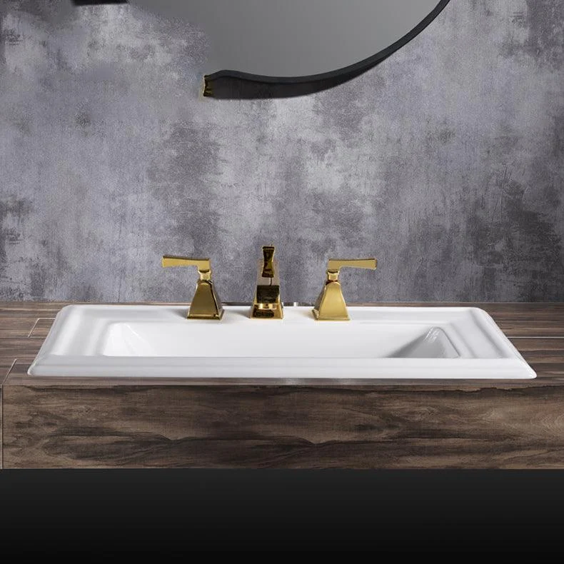 Contemporary Bathroom Sink Porcelain Rectangular Drop-in Bathroom Sink with Pop-Up Drain -Bathlova