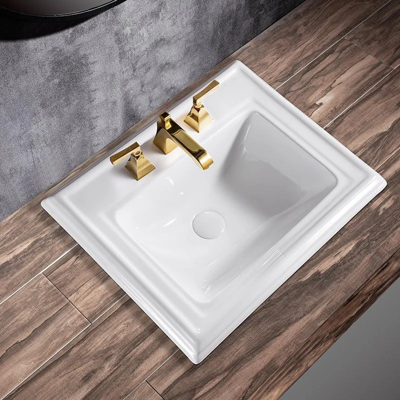 Contemporary Bathroom Sink Porcelain Rectangular Drop-in Bathroom Sink with Pop-Up Drain -Bathlova