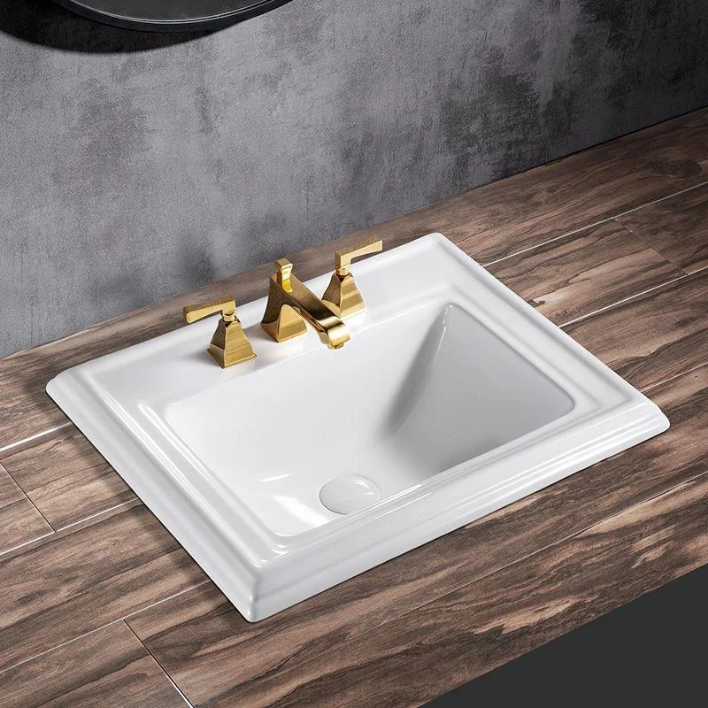 Contemporary Bathroom Sink Porcelain Rectangular Drop-in Bathroom Sink with Pop-Up Drain -Bathlova