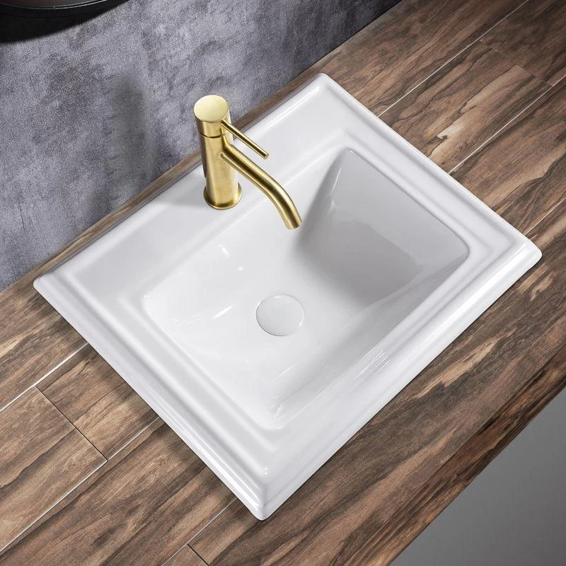 Contemporary Bathroom Sink Porcelain Rectangular Drop-in Bathroom Sink with Pop-Up Drain -Bathlova