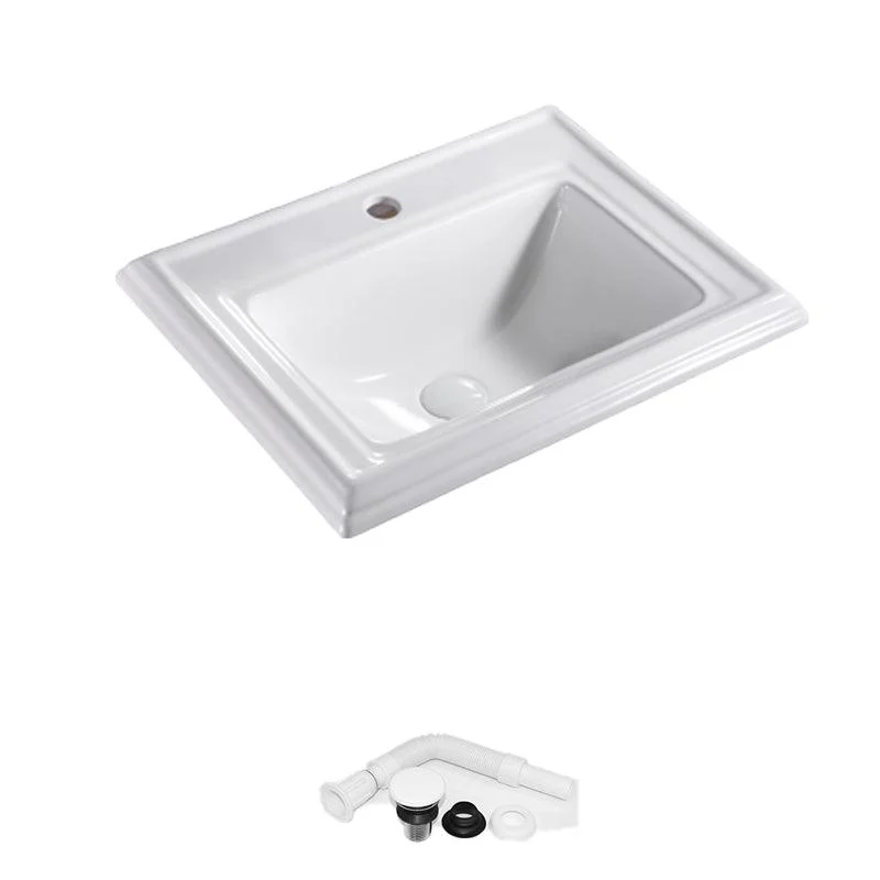 Contemporary Bathroom Sink Porcelain Rectangular Drop-in Bathroom Sink with Pop-Up Drain -Bathlova