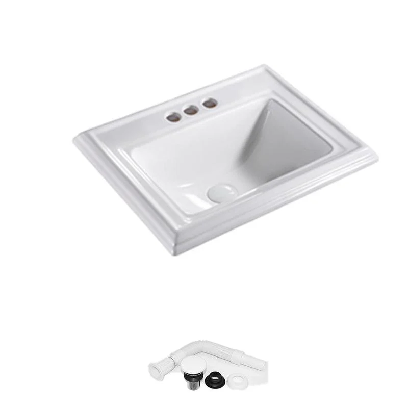 Contemporary Bathroom Sink Porcelain Rectangular Drop-in Bathroom Sink with Pop-Up Drain -Bathlova