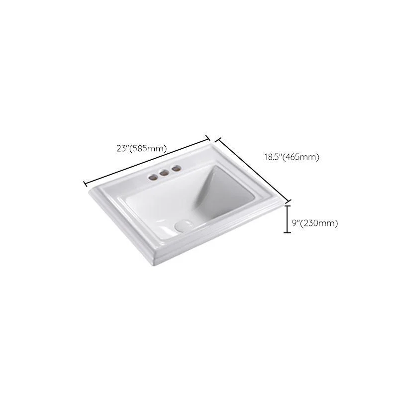 Contemporary Bathroom Sink Porcelain Rectangular Drop-in Bathroom Sink with Pop-Up Drain -Bathlova