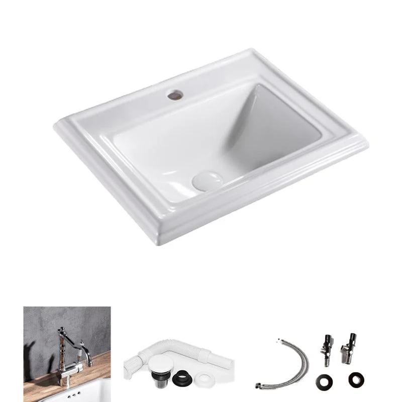 Contemporary Bathroom Sink Porcelain Rectangular Drop-in Bathroom Sink with Pop-Up Drain -Bathlova