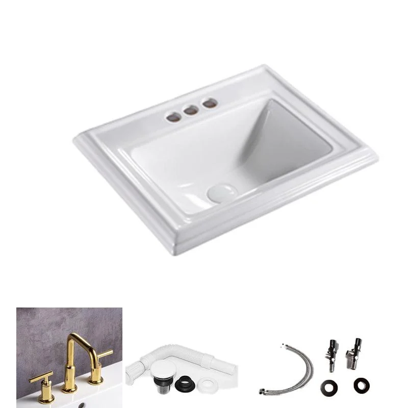 Contemporary Bathroom Sink Porcelain Rectangular Drop-in Bathroom Sink with Pop-Up Drain -Bathlova