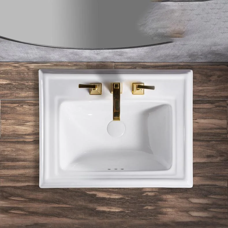 Contemporary Bathroom Sink Porcelain Rectangular Drop-in Bathroom Sink with Pop-Up Drain -Bathlova