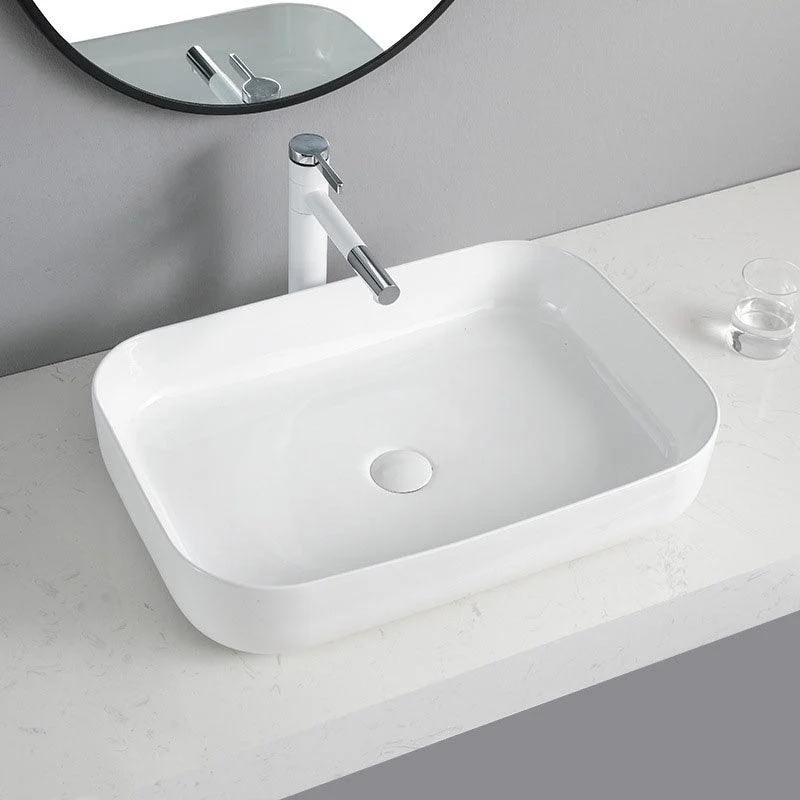 Contemporary Bathroom Sink Porcelain Rectangular Vessel Lavatory Sink Only -Bathlova