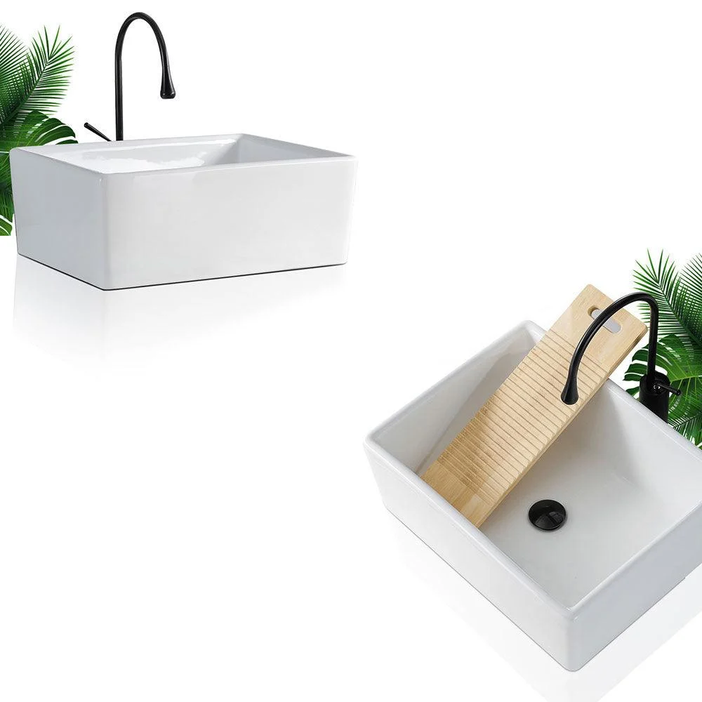 Contemporary Bathroom Sink Porcelain Rectangular Vessel Lavatory Sink Only -Bathlova