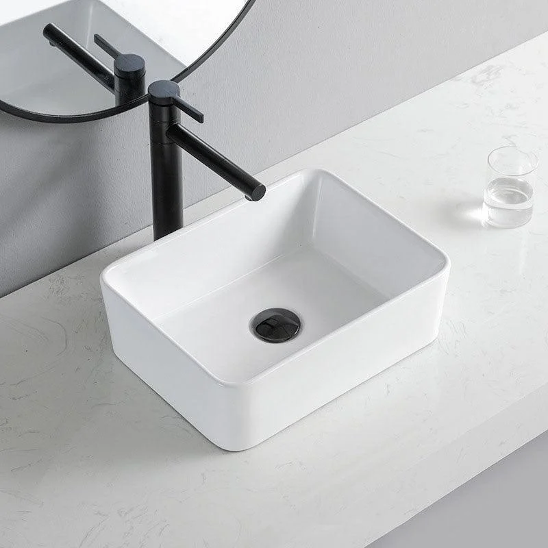 Contemporary Bathroom Sink Porcelain Rectangular Vessel Lavatory Sink Only -Bathlova