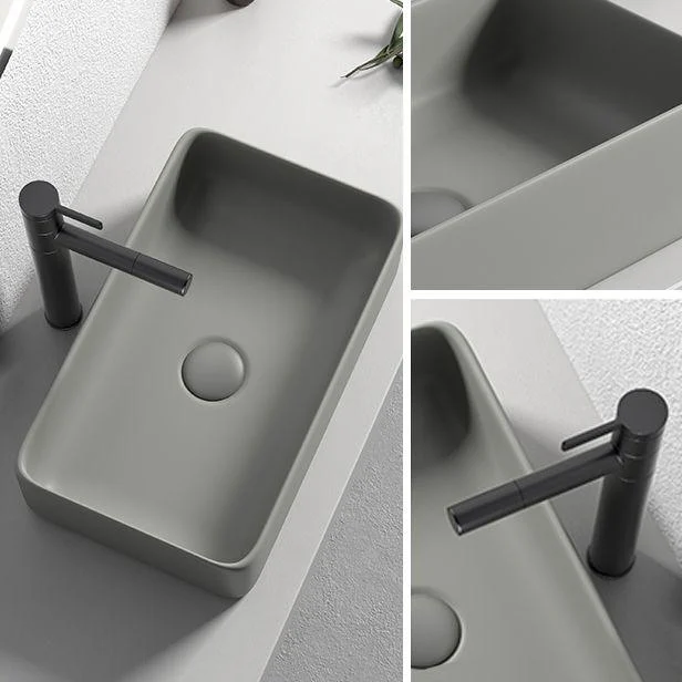 Contemporary Bathroom Sink Porcelain Rectangular Vessel Lavatory Sink with Pop-Up Drain -Bathlova