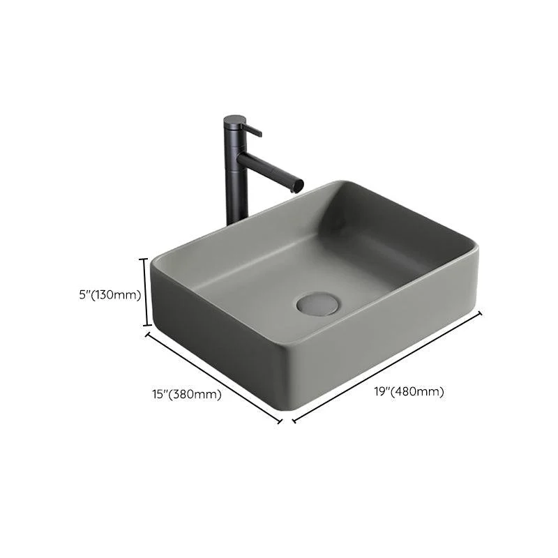 Contemporary Bathroom Sink Porcelain Rectangular Vessel Lavatory Sink with Pop-Up Drain -Bathlova