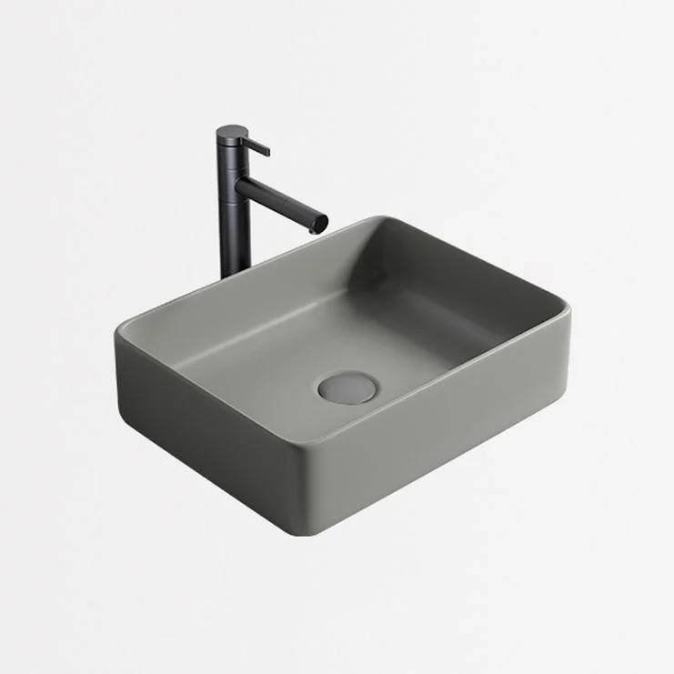 Contemporary Bathroom Sink Porcelain Rectangular Vessel Lavatory Sink with Pop-Up Drain -Bathlova