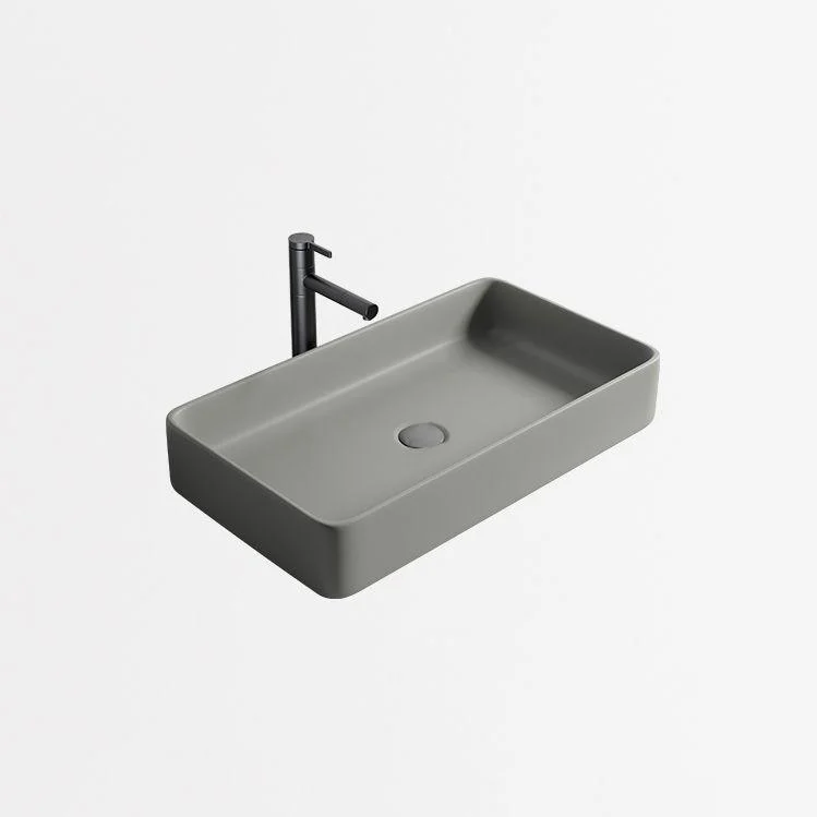 Contemporary Bathroom Sink Porcelain Rectangular Vessel Lavatory Sink with Pop-Up Drain -Bathlova