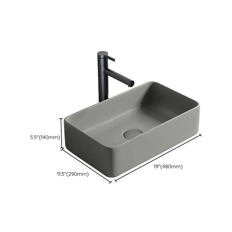 Contemporary Bathroom Sink Porcelain Rectangular Vessel Lavatory Sink with Pop-Up Drain -Bathlova