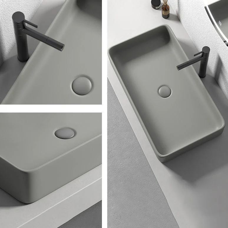 Contemporary Bathroom Sink Porcelain Rectangular Vessel Lavatory Sink with Pop-Up Drain -Bathlova