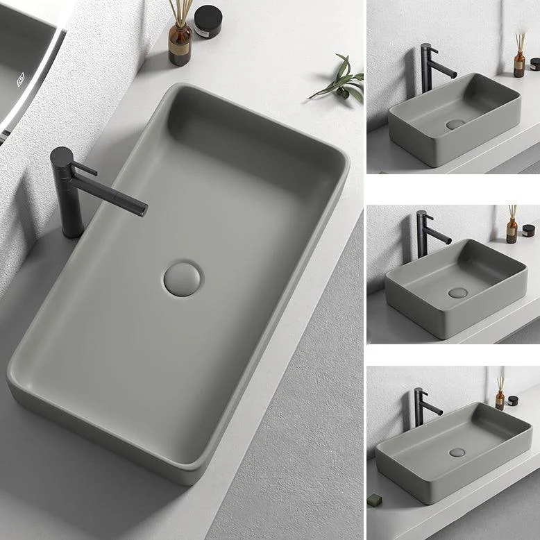 Contemporary Bathroom Sink Porcelain Rectangular Vessel Lavatory Sink with Pop-Up Drain -Bathlova