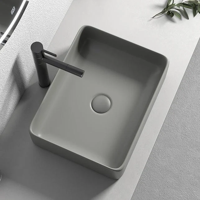 Contemporary Bathroom Sink Porcelain Rectangular Vessel Lavatory Sink with Pop-Up Drain -Bathlova