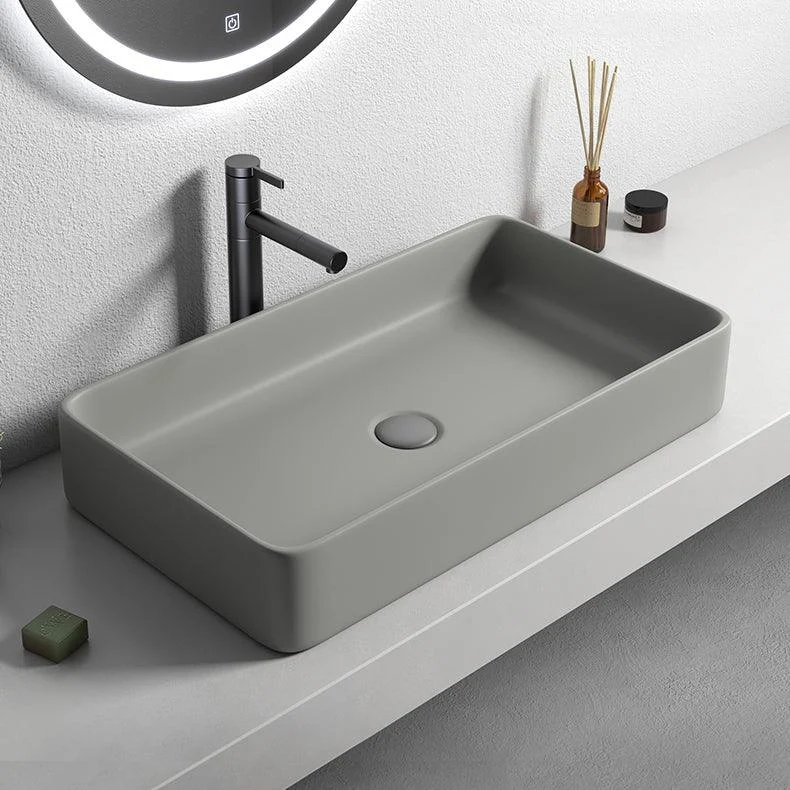 Contemporary Bathroom Sink Porcelain Rectangular Vessel Lavatory Sink with Pop-Up Drain -Bathlova