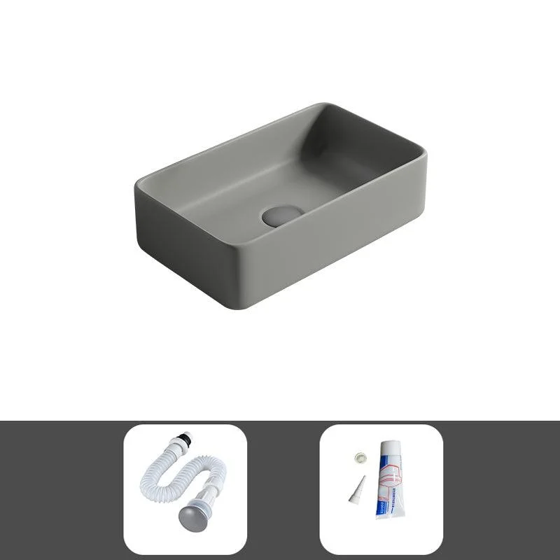 Contemporary Bathroom Sink Porcelain Rectangular Vessel Lavatory Sink with Pop-Up Drain -Bathlova