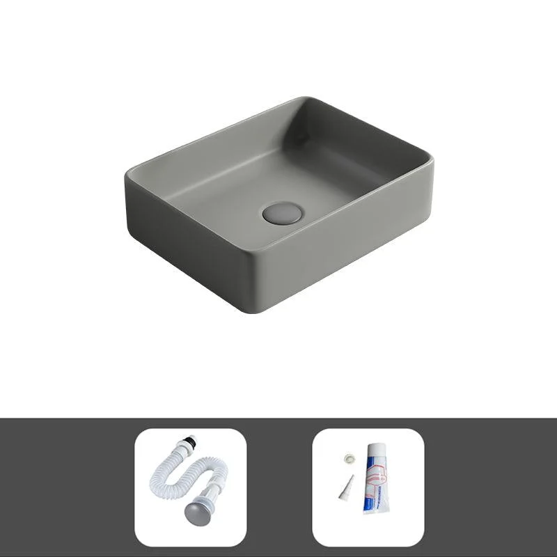 Contemporary Bathroom Sink Porcelain Rectangular Vessel Lavatory Sink with Pop-Up Drain -Bathlova