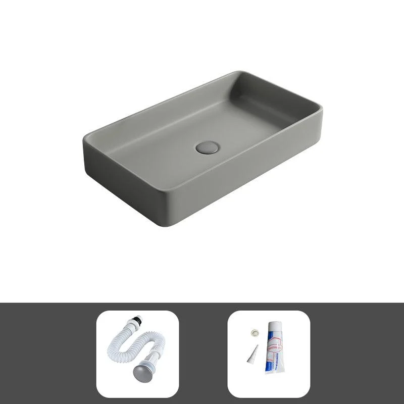 Contemporary Bathroom Sink Porcelain Rectangular Vessel Lavatory Sink with Pop-Up Drain -Bathlova