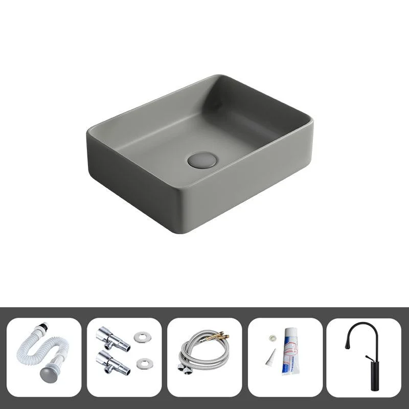 Contemporary Bathroom Sink Porcelain Rectangular Vessel Lavatory Sink with Pop-Up Drain -Bathlova