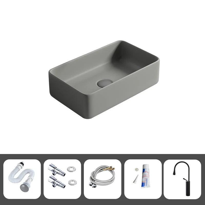 Contemporary Bathroom Sink Porcelain Rectangular Vessel Lavatory Sink with Pop-Up Drain -Bathlova