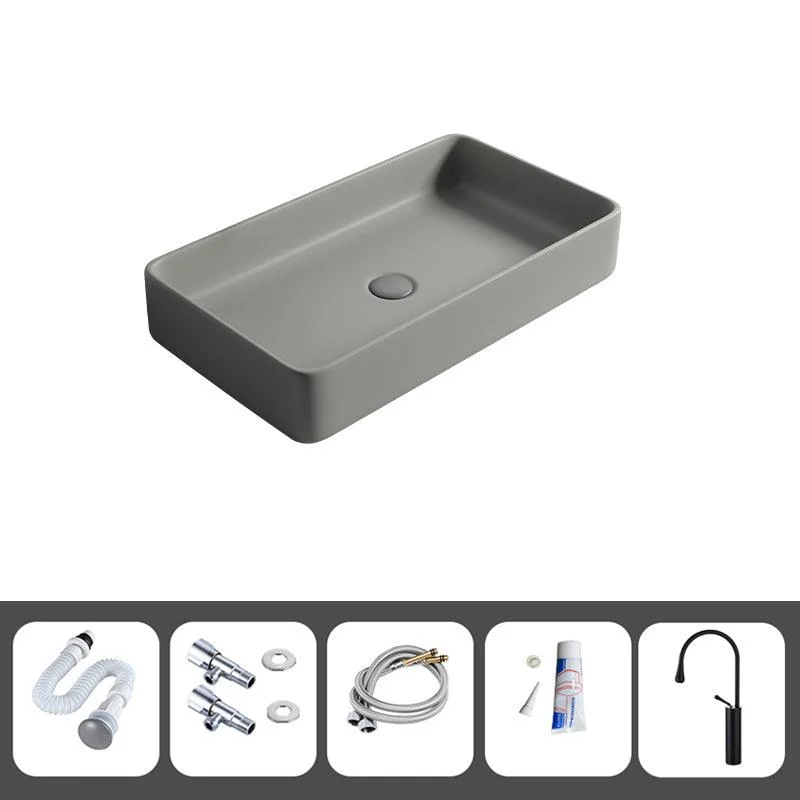 Contemporary Bathroom Sink Porcelain Rectangular Vessel Lavatory Sink with Pop-Up Drain -Bathlova