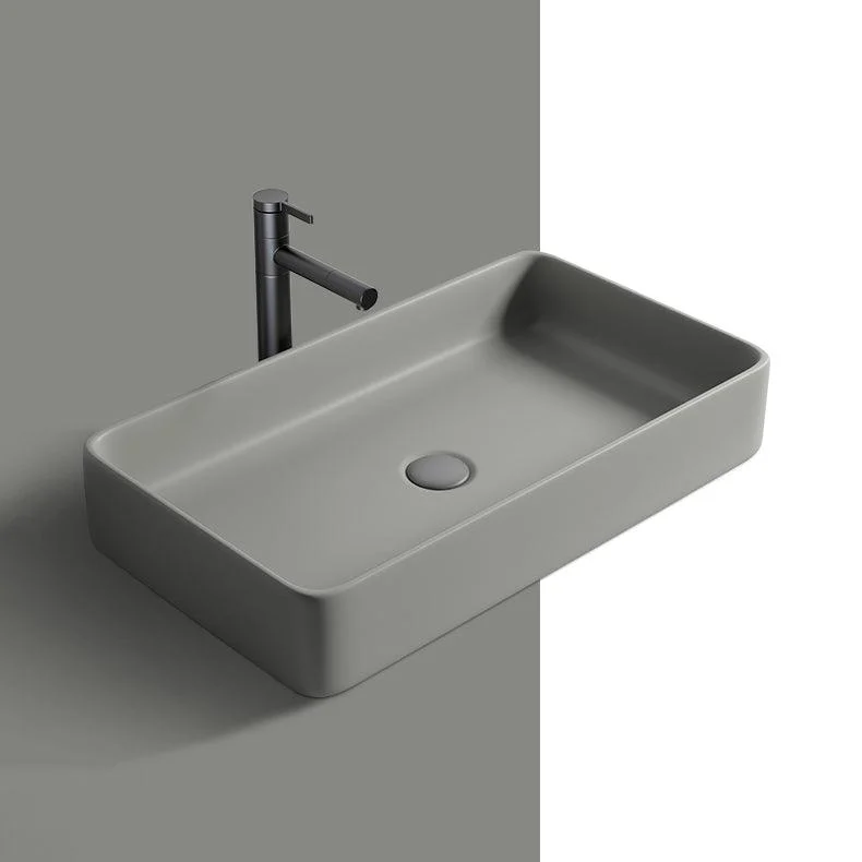 Contemporary Bathroom Sink Porcelain Rectangular Vessel Lavatory Sink with Pop-Up Drain -Bathlova